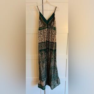 maxi dress silk blend in green paisley print made in India size small